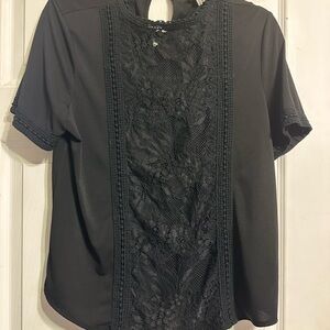 Black Ruffled Embellished Short Sleeve Blouse
